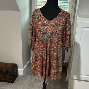 Multicolor Knit V-Neck Dress